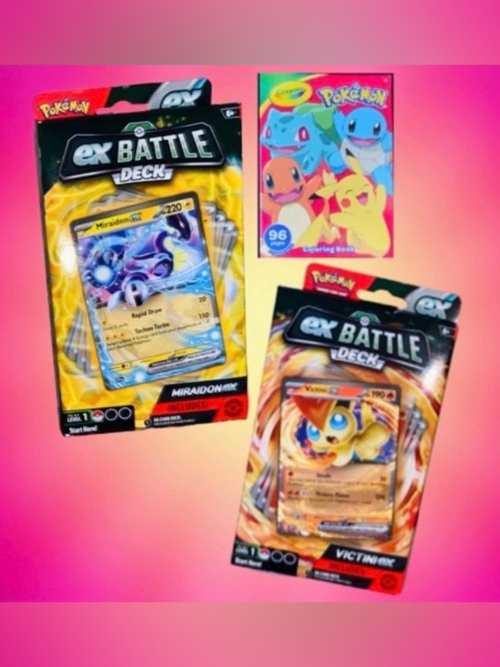 Pokémon Trading Card Game ~Victini EX & Miraidon EX Battle Deck Set + FREE Book